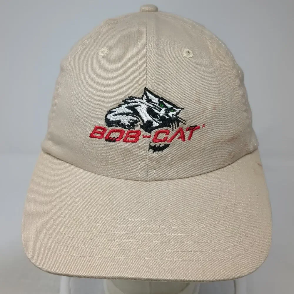 BIG Baseball Cap Beige One Size Bob-Cat Embroidered Logo Slideback Cotton Hat
